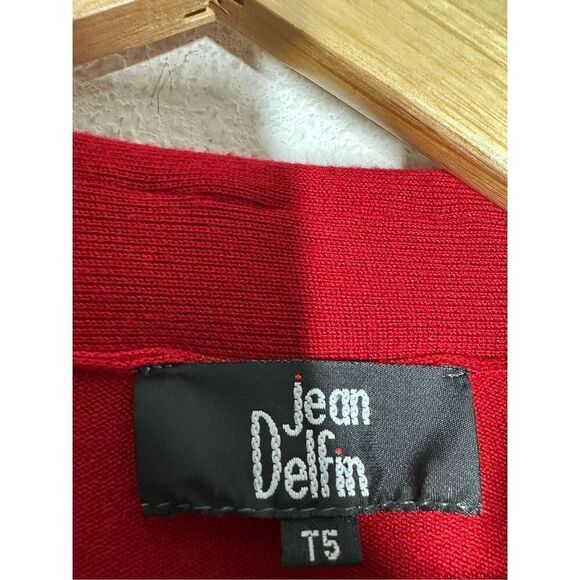 Jean Delfin Women’s Bohemian Red Rushed Trim Open Front Cardigan Sz EU T5/ XL US - Picture 5 of 16